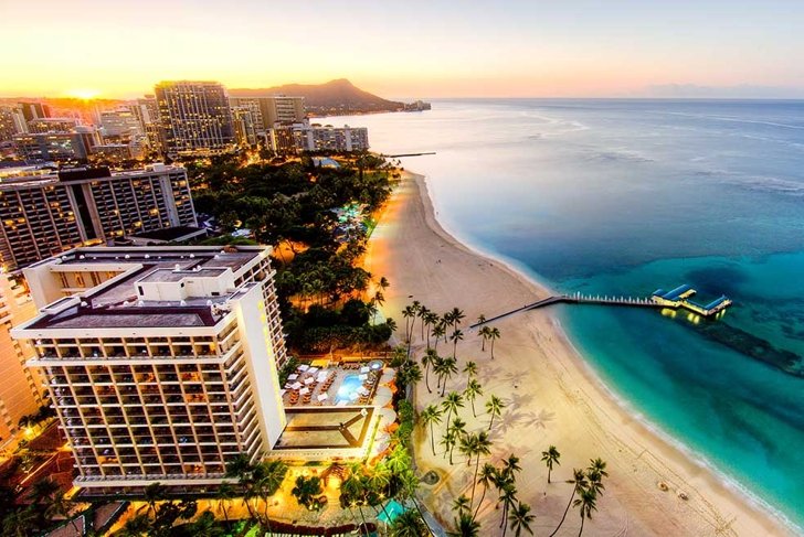 Aerial View of Sunrise at Waikiki Beach