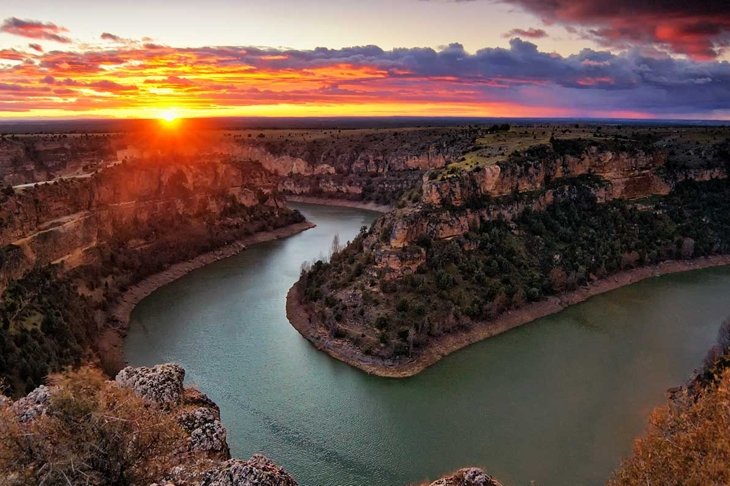 Sunset at the Duraton Canyon Natural Park, in Sepulveda, Spain.