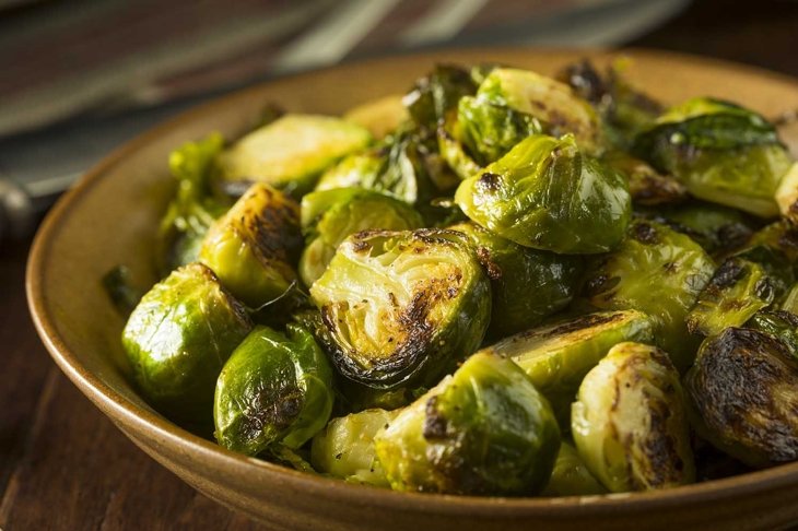 Homemade Roasted Green Brussel Sprouts in a Bowl
