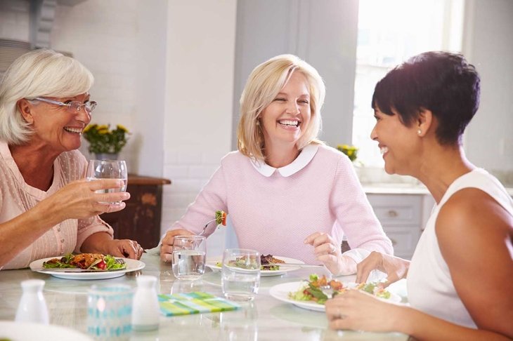 Group Of Mature Female Friends Enjoying Meal At Home